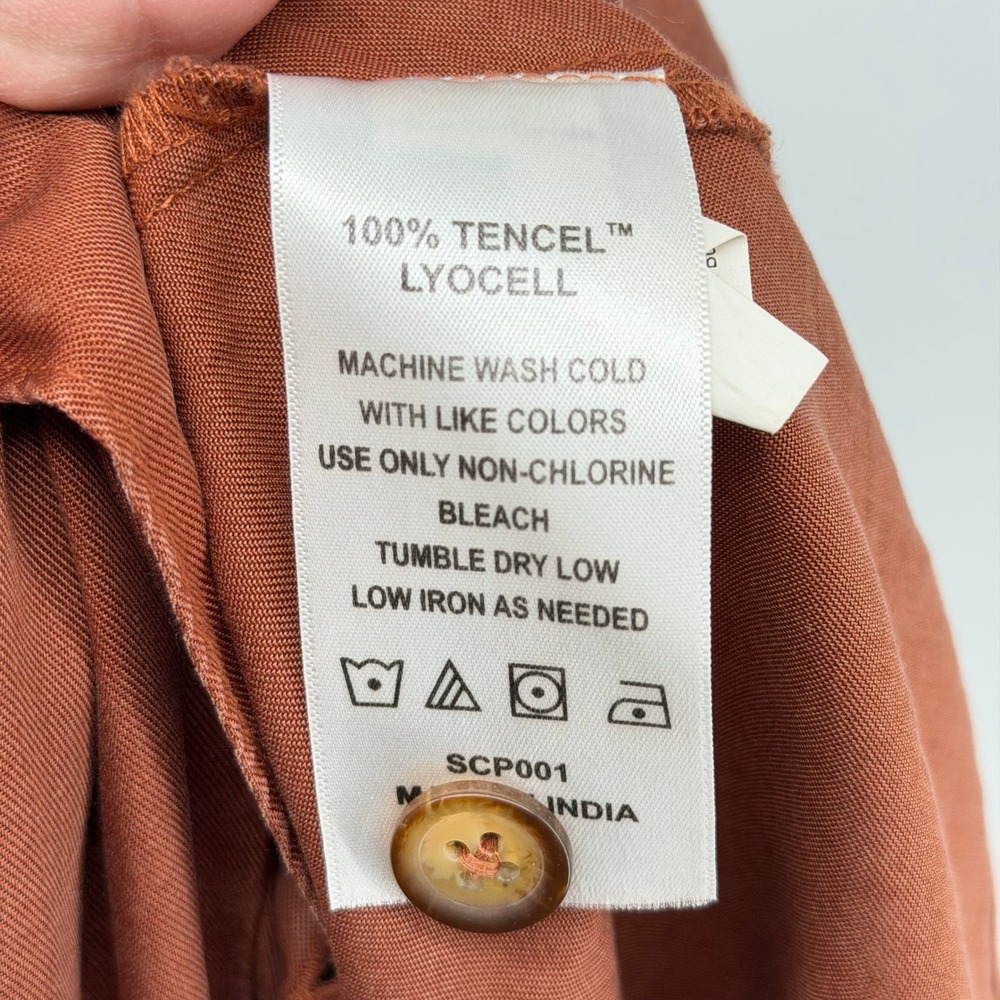 NEW Quince Vintage Wash Tencel Button Front Midi Dress Size L Terracotta Earthy - Picture 9 of 10